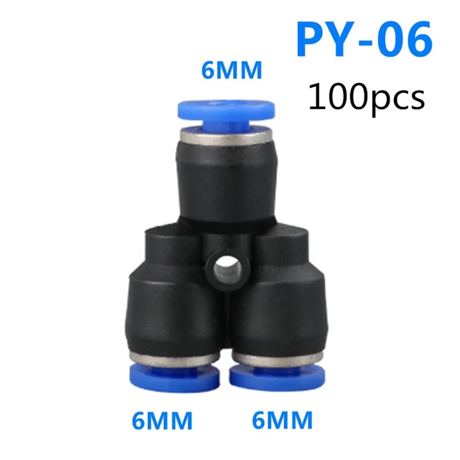 100 raccordi per tubi in plastica pneumatica a spinta rapida per collegamento aria acqua PY PW Connect 4 6 8 10 12 mm a forma di Y (PY-6 mm)