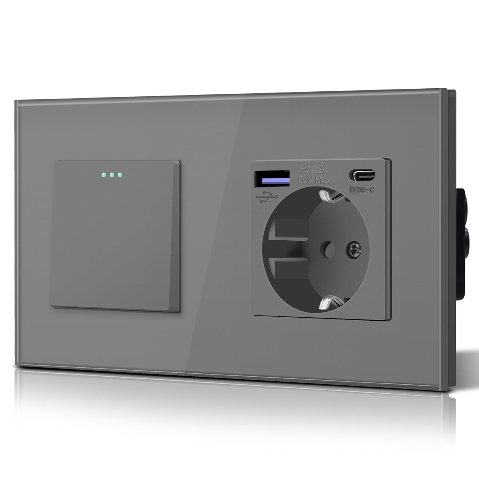 BSEED Enchufe Pared con 20W USB y Tipo C,Enchufe USB C de Cristal,Carga Rápida,3 en 1，Fácil Instalación,1 Enchufe,86mm Blanco — view 24
