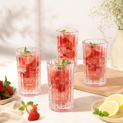 Image of bellemax 350 ML Long Ribbed Drinking Glass | Premium Transparent Water Juice Glasses | Elegant Tall Tumbler Glasses for Water, Juice, Cold Drinks, Mocktails & Cocktails(Set of 6)