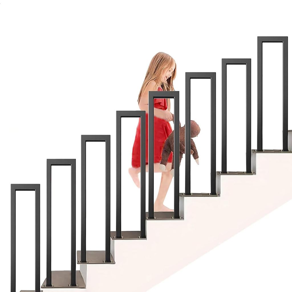 U Shape Metal Stair Balusters,U-Shaped Staircase Handrails for Outdoor & Indoor Steps,Non-Slip Wrought Iron Railing for Porch, Loft,Corridor,Garden(Size:55cm/21.65in,Color:Black)