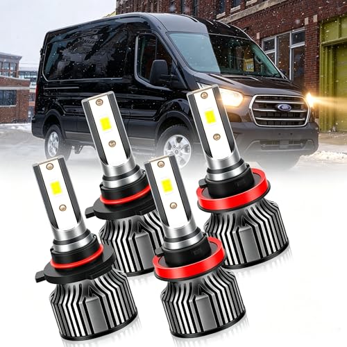 ROADSUN LED Front Light Bulbs Combo Compatible with Ford Transit 150 250 350 (2014-2023),400% Brightness 6500K Built-in FAN 22000LM, Plug and Play (9005 High Beam and H11 Low Beam)