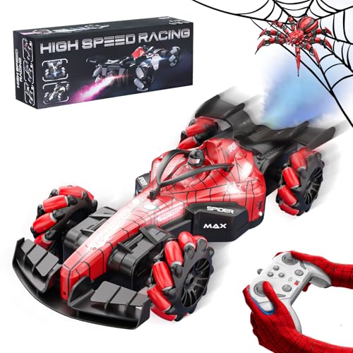 Spider Remote Control Cars for 3 4 5 6 7 8 9 10 Year Old Boys Girls - 2.4GHz 1:16 RC Car Toy with LED Light & 360° Rotation & Spray Function, Kids Christmas Birthday Presents Gifts Indoor Outdoor