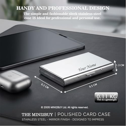 Image of Mini2buy Personalized Name Engraved Wallet RFID Protected Store up 10-12 Credit /Debit 15-20 Business Visiting Cards 9.5 x 6.6 x 1.9 cm Perfect for Employee Design Suitable for Unisex (Customozed)