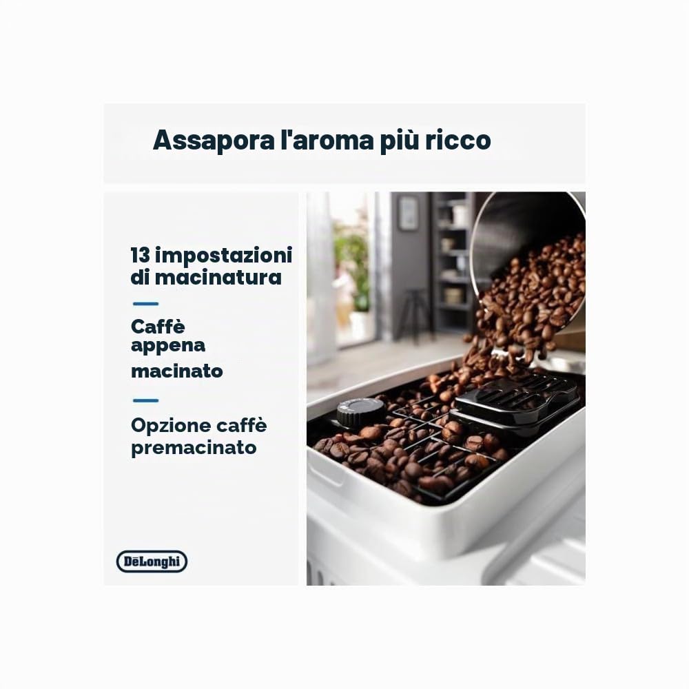 De'Longhi Magnifica Start ECAM220.61.W, Macchina Caffè Automatica dal Chicco alla Tazza, 4 Ricette One-Touch, Sistema Latte Crema Hot, Montatore Automatico Latte, Pannello Controllo Soft-Touch, Bianco