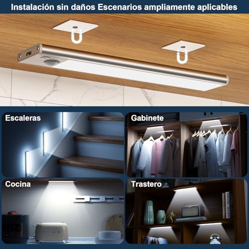 Luz LED Sensor Movimiento Cocina - Armario Luces Pilas Adhesiva Recargable - Imagen 5