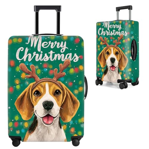 Image of Christmas Dog Luggage Cover - Cute Reindeer Puppy Suitcase Cover Protector, Stretchable Waterproof Travel Sleeve,L