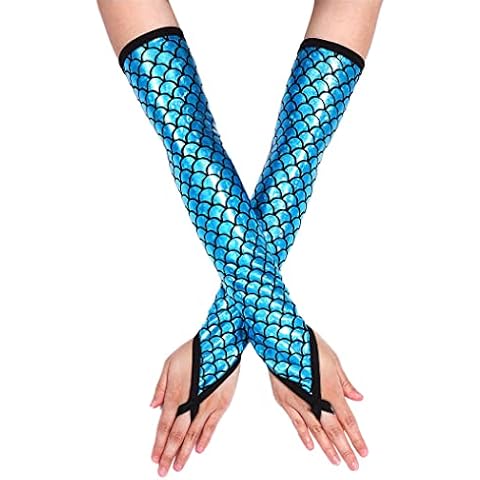 Eyret Mermaid Scale Gloves Fingerless Gloves Fish Scale Arm Gloves Halloween Cosplay Gloves Rave Party Gloves Accessories for Women Cover