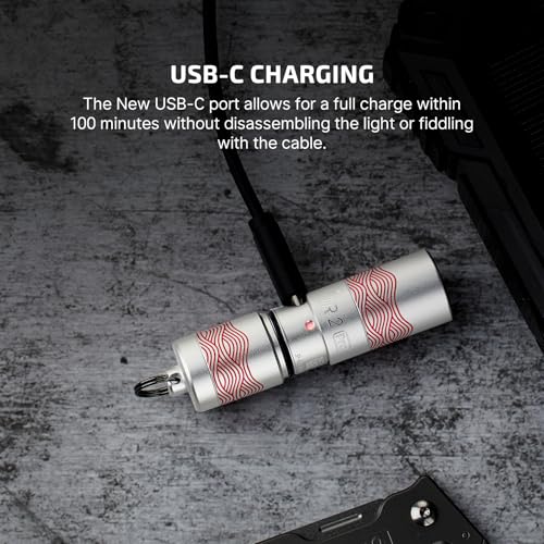 Image of OLIGHT I1R 2 Pro Eos 180 Lumens EDC Rechargeable Keychain Flashlight, Powered by Built-in Rechargeable Battery with Type-C USB Cable, Slim Mini Handheld Light for Everyday Carry (Silver-Flow)
