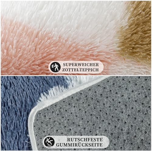 HUGEAR Kariert Flauschig Teppich Wohnzimmer 160x230cm Multicolore Weiß Shaggy Carpet – Ansicht 5
