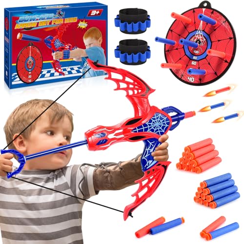 Brinquedos para crianças 3 4 5 6 7 8 anos, brinquedo de flecha e arco 3-8 anos aranha brinquedos 4-8 anos criança presente menino 3-7 anos Spider jogos ao ar livre para crianças 3-8 anos presentes