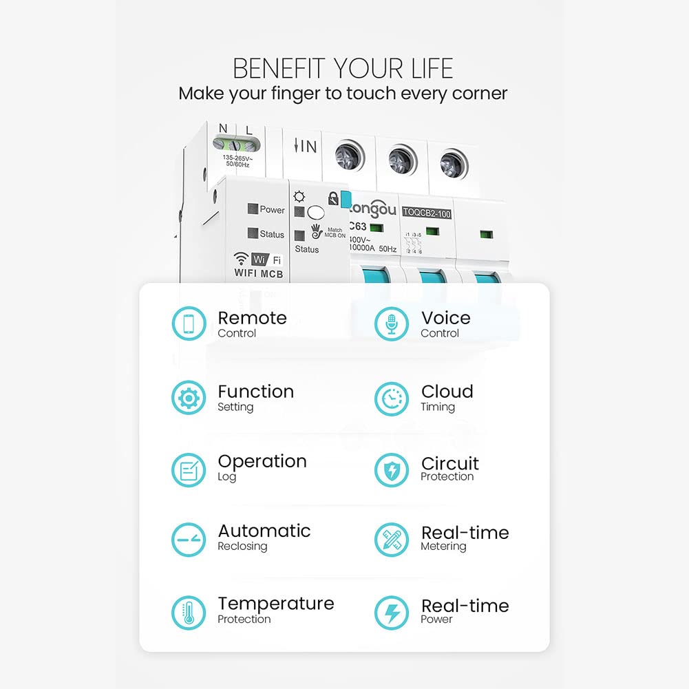 WLAN Smart Leitungsschutzschalter, Überspannung Unterspannung Überlast Hochleistung Schutz Circuit Breaker MCB Schutzschalter, Zeitschalter Fernbedienung Smart Timer, for TUYA/Smart Life
