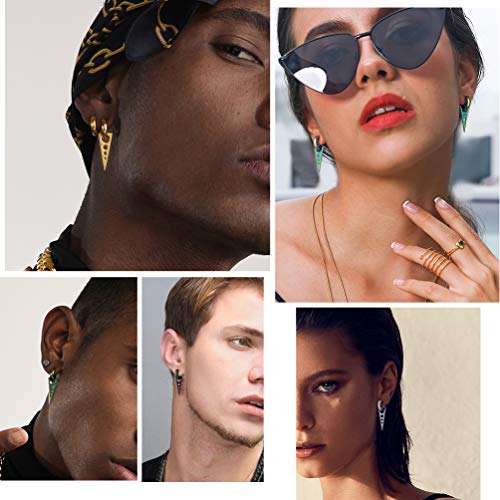 Male Men Small Hoop Earrings Long Triangle Dangle Geometric Statement Jewelry Gothic Women Punk Black Stainless Steel Drop Earrings #TOP6