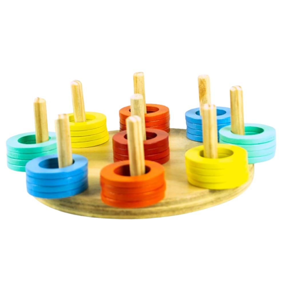 Technybirds Wooden Ring Sorter Toy (Age 3+) – Montessori Sorting & Stacking Puzzle for Kids – Educational Early Learning Toy for Color & Shape Recognition, Fun & Engaging Play