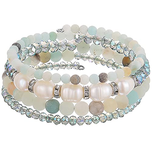 Beaded Freshwater Pearl Chakra Bracelet - Multi Strand Wrap Bracelet With Natural Crystal Agate Beads, Birthday Gifts For Women(29-Green) #TOP26