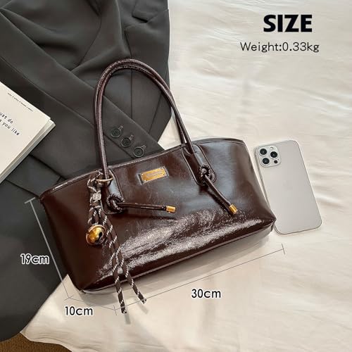 Leather Shoulder Bag for Women - Small Hobo Purse Trendy Handbag Retro Bowler Bag with Bell Decoration3