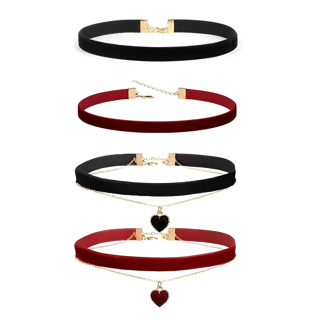 4 Pcs Collana in Velluto a Doppio Strato con Ciondolo a Cuore Girocollo Gotico Regolabile Gioielli per Donna Ragazze