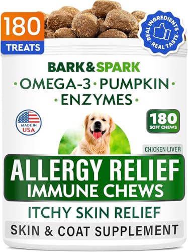 BARK&SPARK Dog Allergy Relief Chews (180 Treats) - Anti-Itch Skin...
