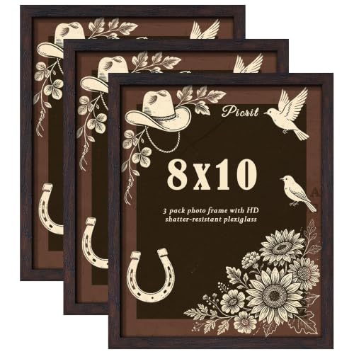 Image of Picrit 8x10 Picture Frame 3 Pack, Wall Mount & Tabletop Display, Walnut