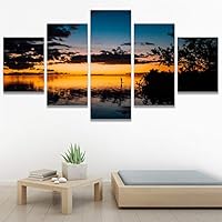 SIGNWIN 5 Panel Canvas Wall Art Skyline Sunset for Home Decorations Ready to Hang - 60