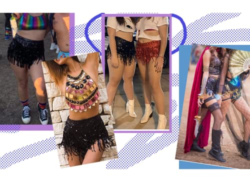 Sequin Skirt Dance Hip Tassel Boho Belly Scarf Sequin Skirts Rave Costume For Women Royal Blue #TOP6