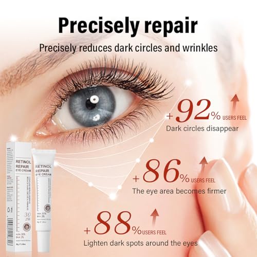 Retinol Eye Cream, Retinol Serum Eye Cream for Dark Circles and Puffy Eyes, Eye Cream with Retinol & AHA 30% & BHA 2% & Hyaluronic Acid for Fine Lines & Wrinkles Saggy Skin Puffy Eyes - Image 3