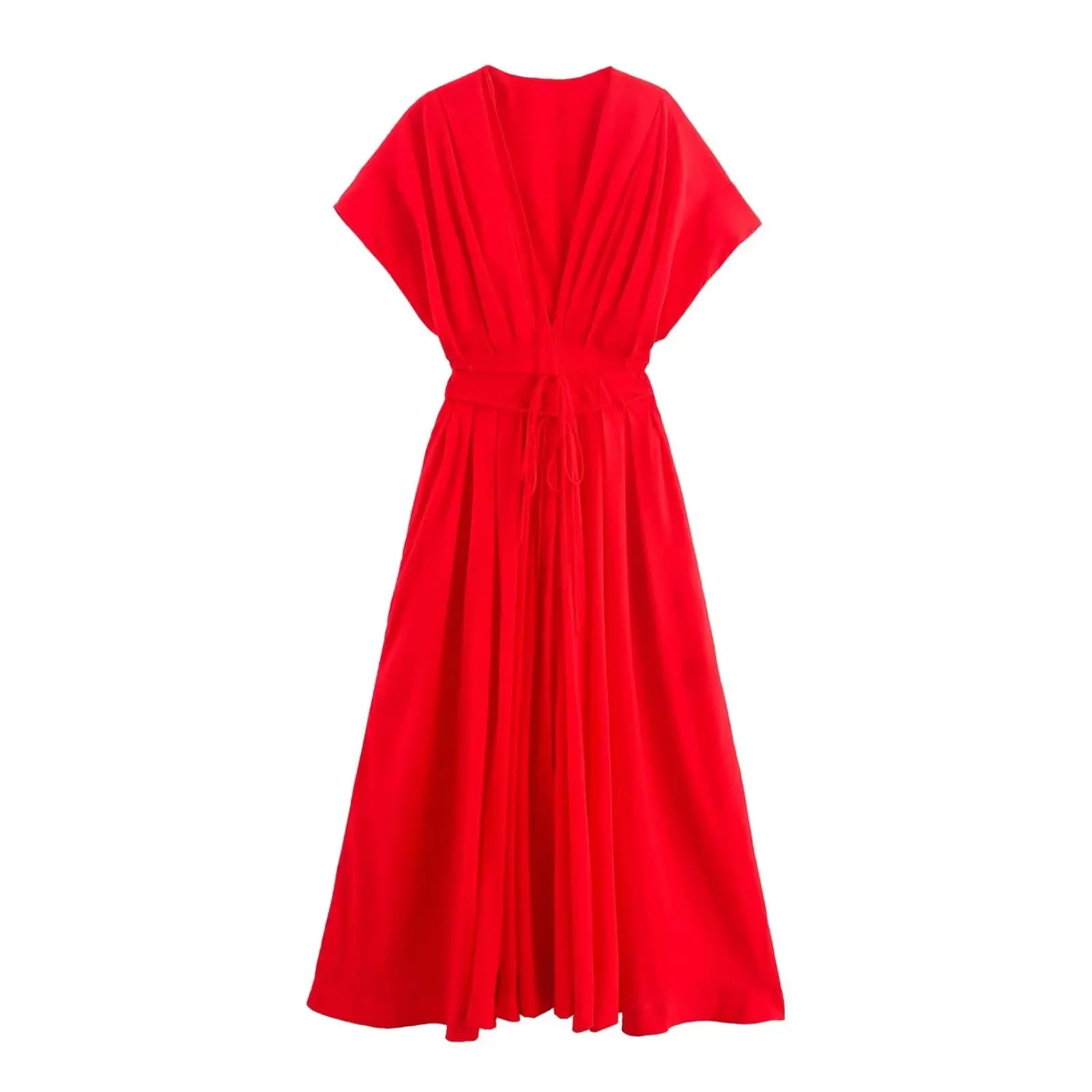 Vestido Plisado de Mujer de Verano con Escote en V y Manga Corta Vestido Elegante y Ajustado de Playa