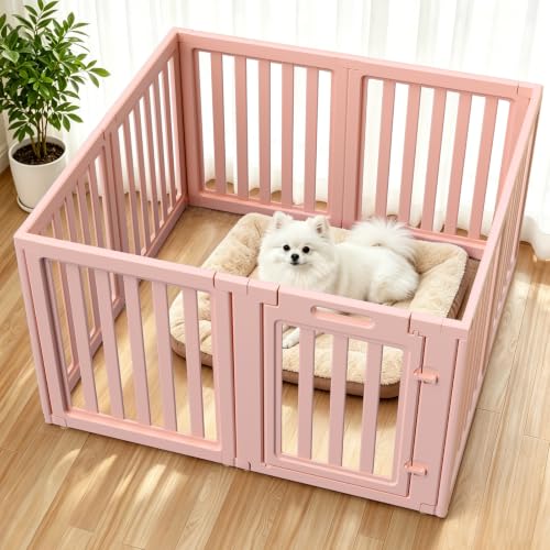 Image of Dog Playpen Indoor,Puppy Playpen,Pink 23.6 inch H,8 Panels | Dog Play Pen Indoors with Open View,Tool-Free Setup,Multi-Shape Setup,Dog Pen for Dogs,Cats & Puppies