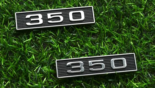 Image of 2Pcs 350 Emblems 350ci 5.7L Block Engine Hood Scoop Badge 3D Decals Stickers Cars Trucks (Chrome Black)