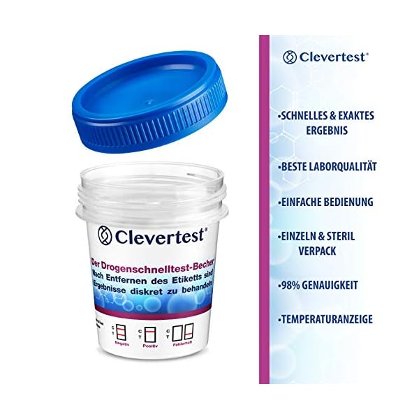 Clevertest Multi Drogentest Für 5 Drogen Arten - Professioneller Drogenschnelltest Im Sterilen & Hygienischen Becher… – Bild 5