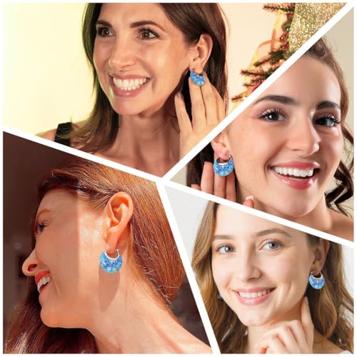 murano style millefiori glass hoop earrings for women trendy - fun earrings floral colorful flower statement hoops stainless steel everyday jewelry teacher birthday gifts 116g