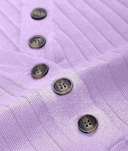 Image of DB MOON Womens Sweater V Neck Long Sleeve Ribbed Button Knit Solid Color Soft Top
