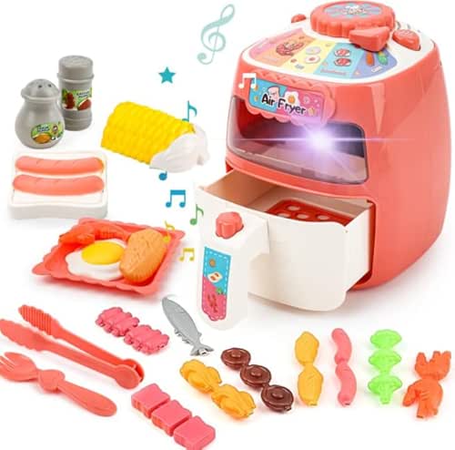 deAO Toy Air Fryer for Kids,19PCS Kitchen Playset Toy with
