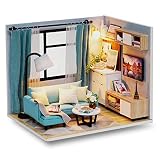 Kisoy DIY Dollhouse Kit, 1:24 Scale Exquisite Miniature with Furniture, Dust Proof Cover and Music M