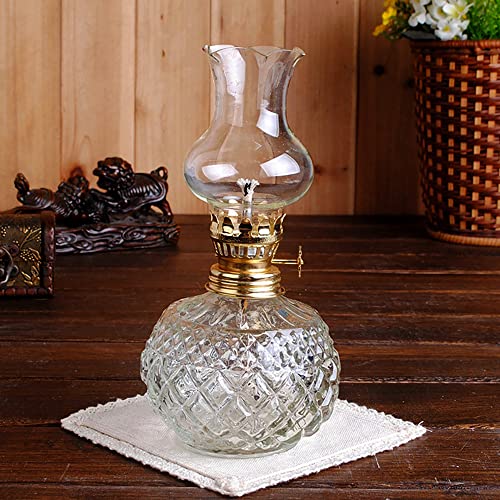 RIIGOOG Oil Lamps for Indoor Use Adjustable Switch Kerosene Lamp Crystal Glass Oil Lantern Nostalgia Hurricane Light with Wick Kerosene Burner Dining Table Decoration Lamp 7.1 Inch Flame Table Lamp