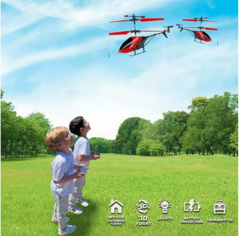 Image of Dual-Mode RC Helicopter - Induction Hand Sensor & Remote Control Flying Toy for Kids | USB Rechargeable Mini Drone with 3D LED Lights & Auto-Hover Technology (Red)