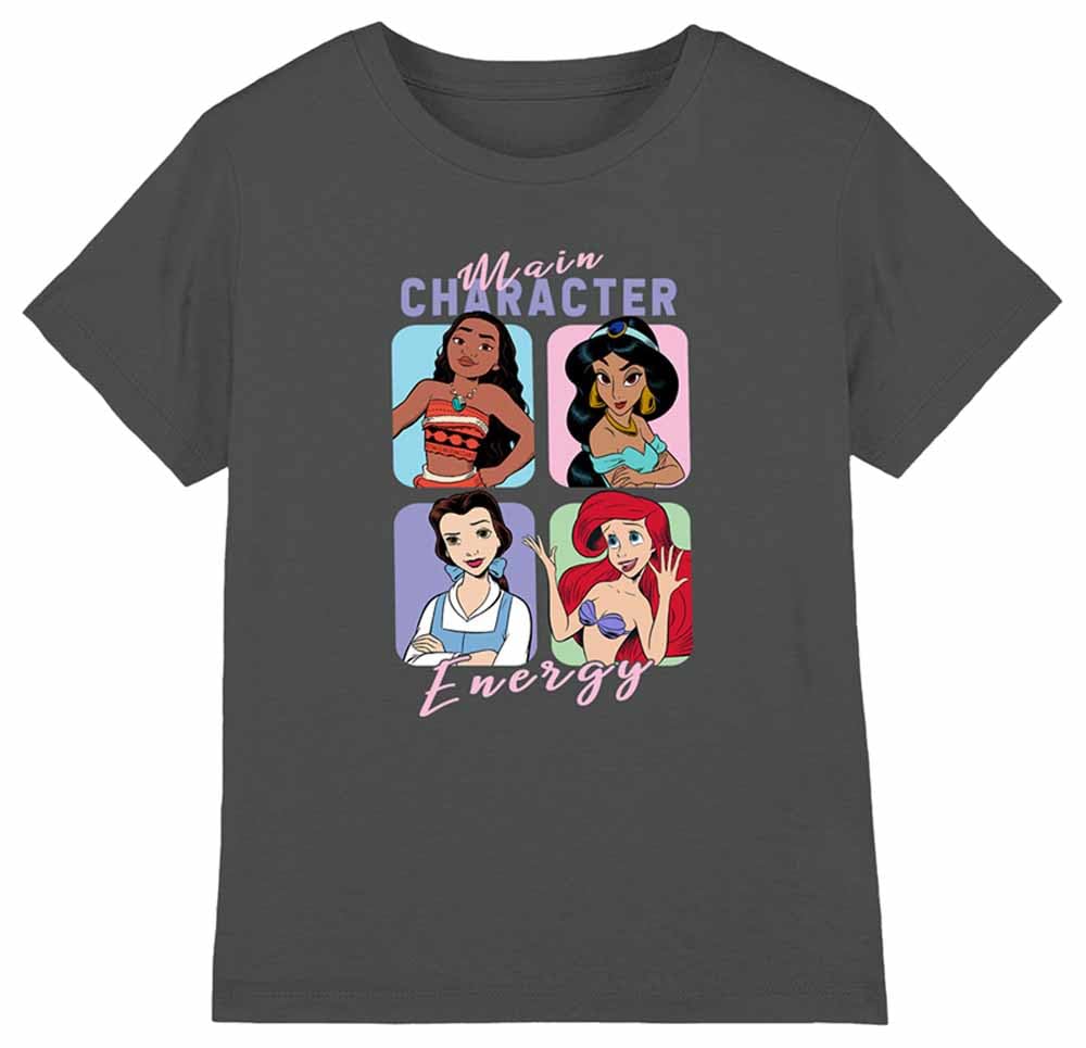 Disney Princess Main Character Energy Girls T Shirt, Charcoal, 9-11 Years