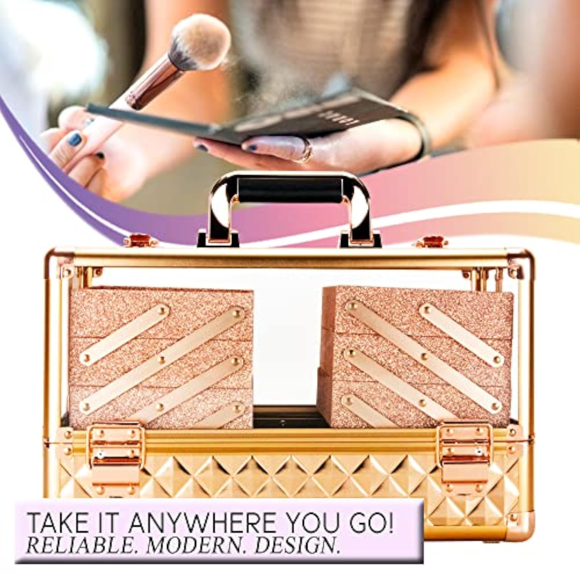 Armored Acrylic Cosmetic Makeup Train Case Organizer, 6-Tiers
