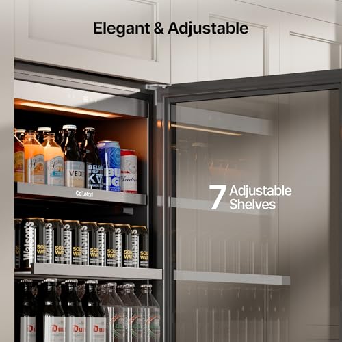 Image of Ca'Lefort Beverage Refrigerator Cooler - 24 Inch Beverage Fridge 381 Can with Glass Door, Built-in or Freestanding Refrigerator with 3 Color LED, Drink Cooler for Soda Beer or Wine (Right-Hinged)
