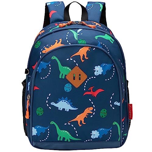 JinBeryl Toddler Backpack for Boys or Girls, Little Kids Backpack for Preschool or Kindergarten (Dinosaur Navy Blue, Small)