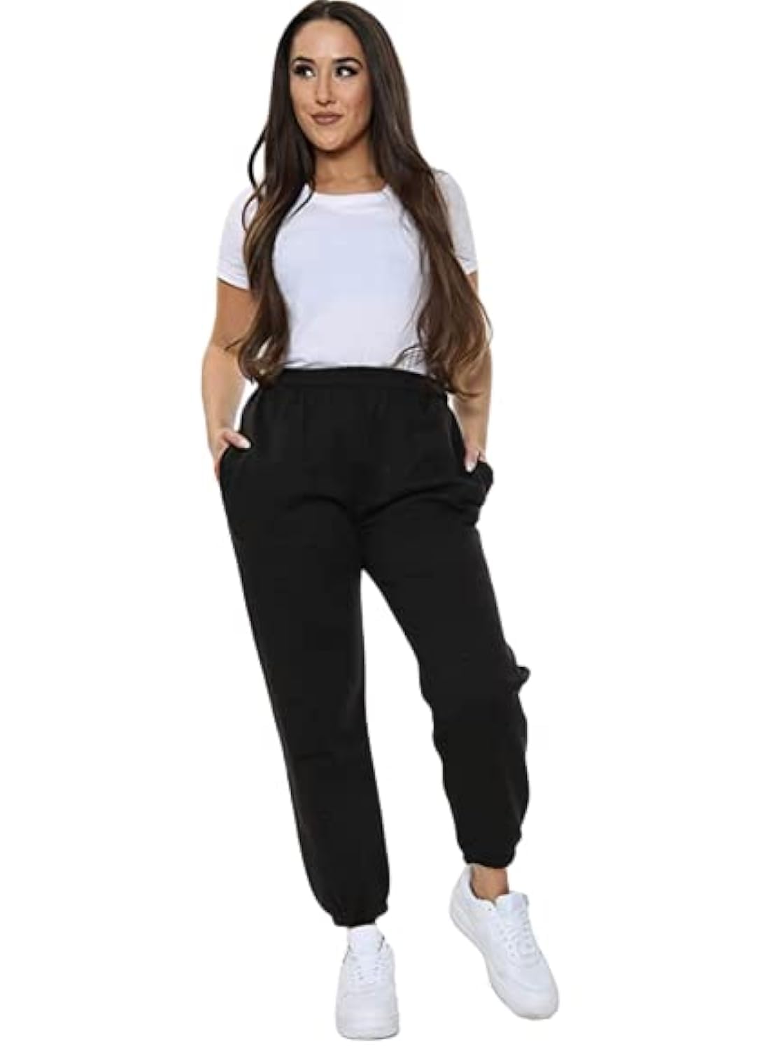 Ny Deluxe Edition Women's Black Plus Size Lounge Wear Fleece Baggy Jogging Sweatpants Cuffed Bottoms (As8, Numeric, Numeric_16, Numeric_24, Plus, Regular, 16, Regular)