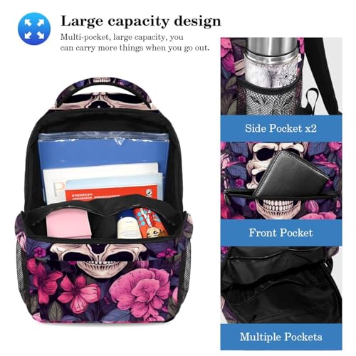 Sac à dos fleurs et crâne pour ne plus rien perdre à l'école avec trousse