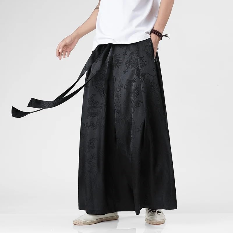 Men Ice Silk Wide Leg Pants Solid Color Loose Joggers Elastic Waist Trousers Mens Vintage Casual Long Pants2