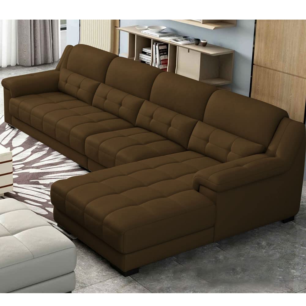 BRAXTON Linsy 5 Seater L Shape Sofa for Living Room (Brown Leathertte) Right Side