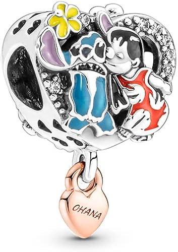 H.ZHENYUE Stitch We Are Family Inspired S925 Silver Charm for Bracelet Necklace Sterling Silver Dangles for Women