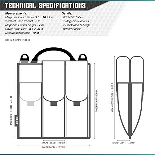 Savior Equipment Tactical Rifle & Pistol Magazine Pouch Carrier For M4 Carbine Ar15 Ak47 - Up To 6 Extended Mag, Adjustable Padded Shoulder Strap Included Obsidian Black #TOP6