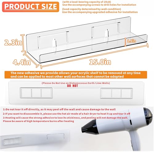 Image of Yieach Acrylic Shelves for Wall Storage No Drilling Self Adhesive Shelves Transparent Stick On Bathroom Wall Shelf Organizer Floating Plastic Shelves for Perfume Funko Lego
