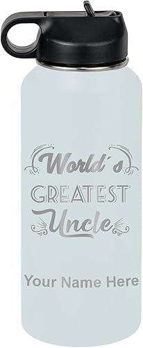 Miniatura 13 de LaserGram Botella de agua personalizada, el tío más grande del mundo, acero inoxidable de doble pared aislada al vacío con popote superior, regalo