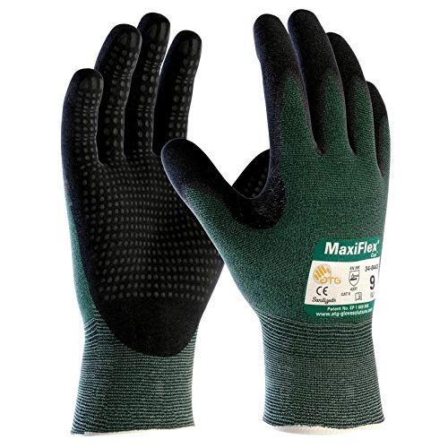 Protective Industrial Products Large Green And Black MaxiFlex Cut By ATG Engineered Yarn Cut Resistant Gloves With Continuous Knitwrist, Dotted Palm And Fingers And Reinforced Thumb Crotch