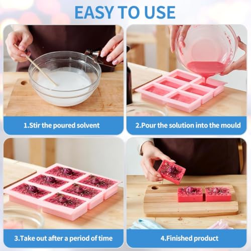 Image of Curated Cart Silicone Soap Molds for Soap Making- 6-Cavity Rectangle Soap Mold for Making Handmade Soaps, Bath Bombs, Candles, Non-Stick Flexible Silicone Mould for DIY Soap Making, Multicolor (Pack of 1)