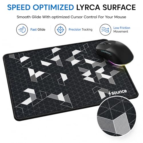 Image of Sounce Gaming Mouse Pad with Anti-Fray Stitched Edges | Waterproof Surface, Non-Slip Rubber Base | Ultra-Smooth Superfine Fibre Mat | 210x260x3mm | Compatible with Laser & Optical Mice | Black
